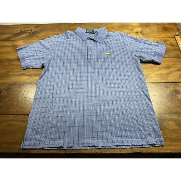 Masters Collection 60s Two Ply Mercerized Men's Large Blue Check Polo Shirt - Picture 1 of 7